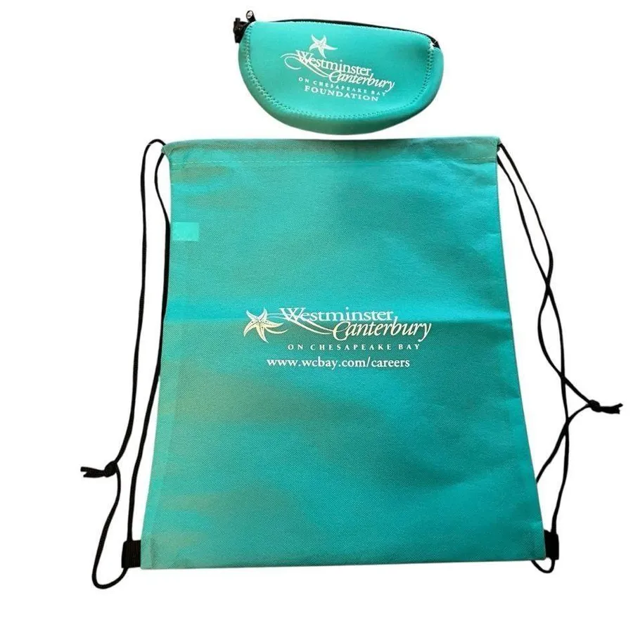 Westminster Canterbury on Chesapeake Bay Bag Coin Purse Teal White Drawstring Blue