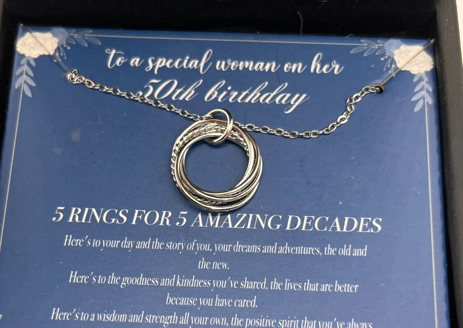 Gemnico Necklace 50th Birthday 5 Interlocking Rings Sterling Silver OS Silver