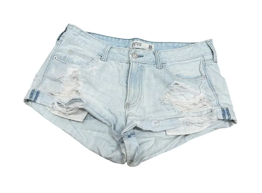 Abercrombie & Fitch Y2K Low Rise Distressed Denim Shorts Size 30 Light Wash