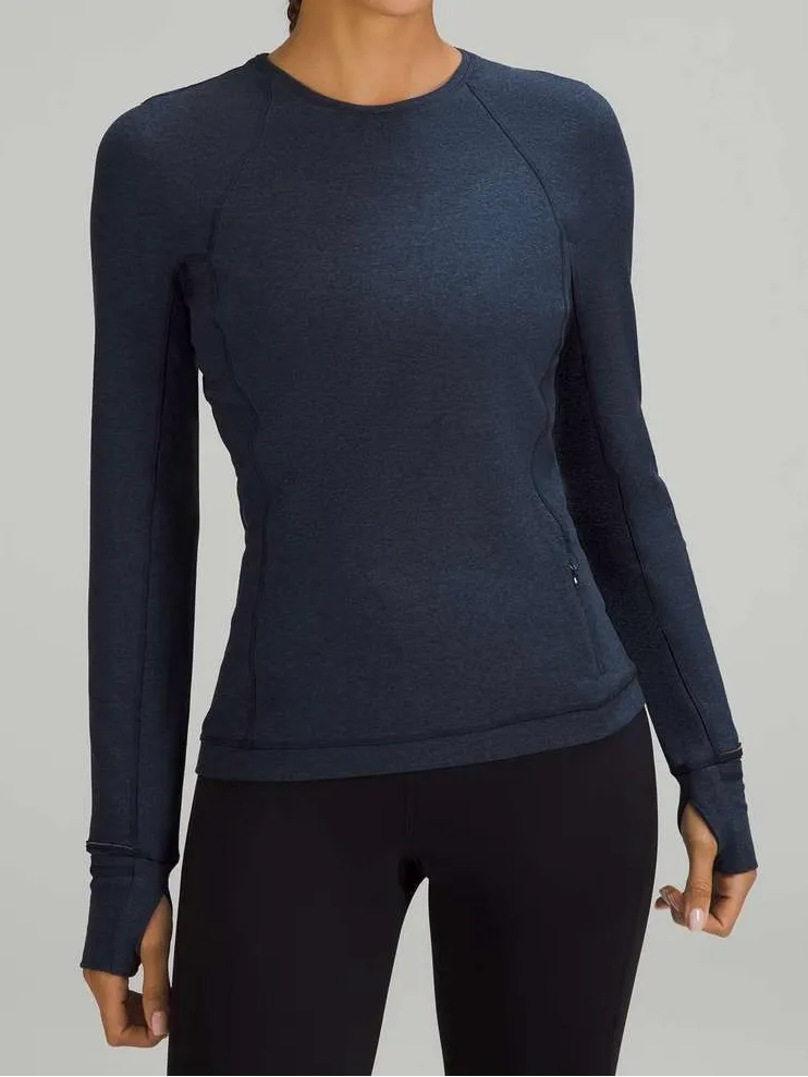Lululemon Heathered True Navy Its Rulu Run Long Sleeve Shirt size 4