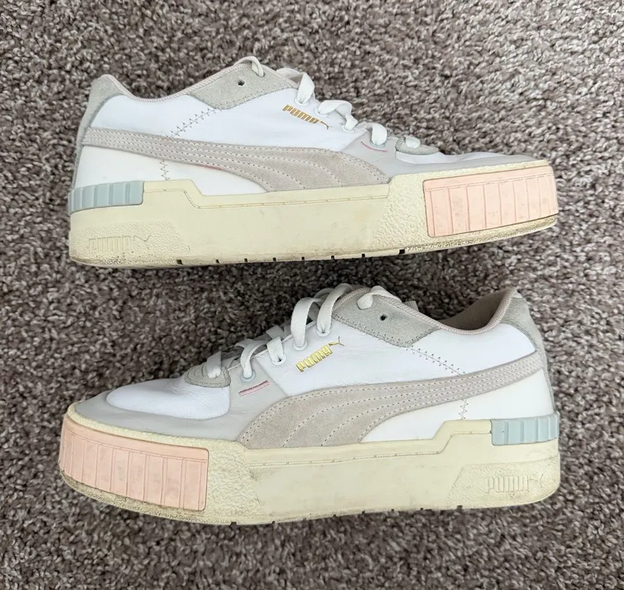 Puma Women's White Platform Sneakers with Pastel Pink & Light Gray Accents