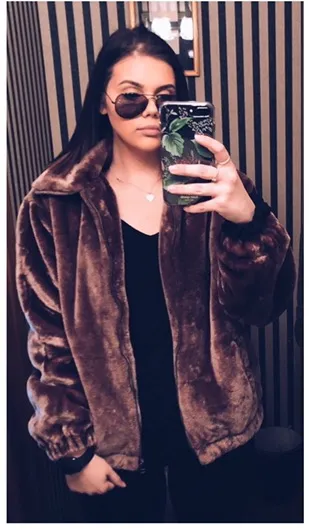 Faux Fur Teddy Coat Brown Size L