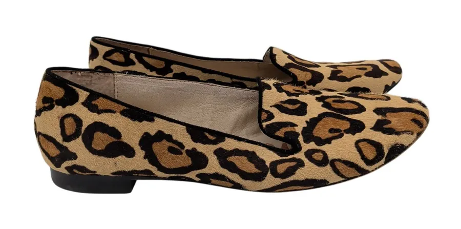 Sam Edelman Jordy Leopard Print Calf Hair Smoking Loafers Flats Womens 7.5M Tan