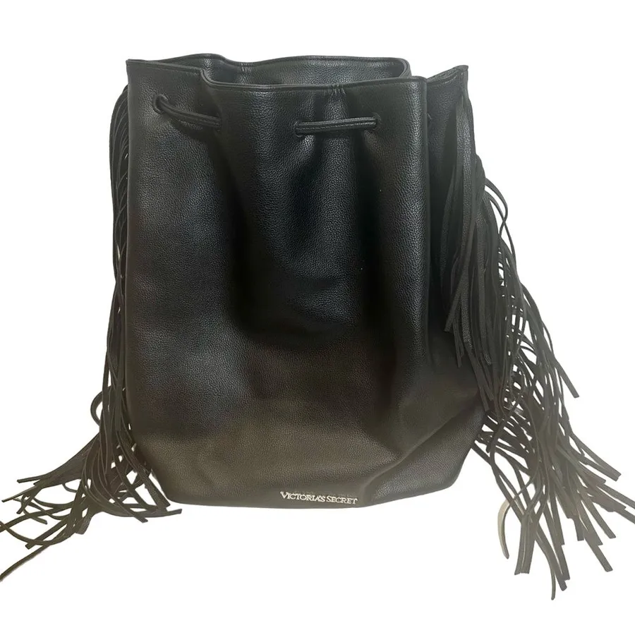 Victoria's Secret Backpack Womens Black Boho Fringe Western Goth Minimalist Edgy