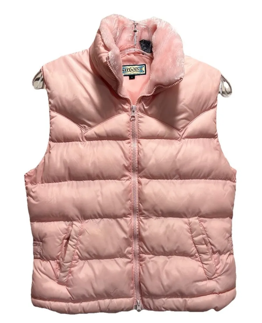 Shyanne Pink Quilted Sherpa Lined Collar Vest Jacket Zip Up Pockets Size Small