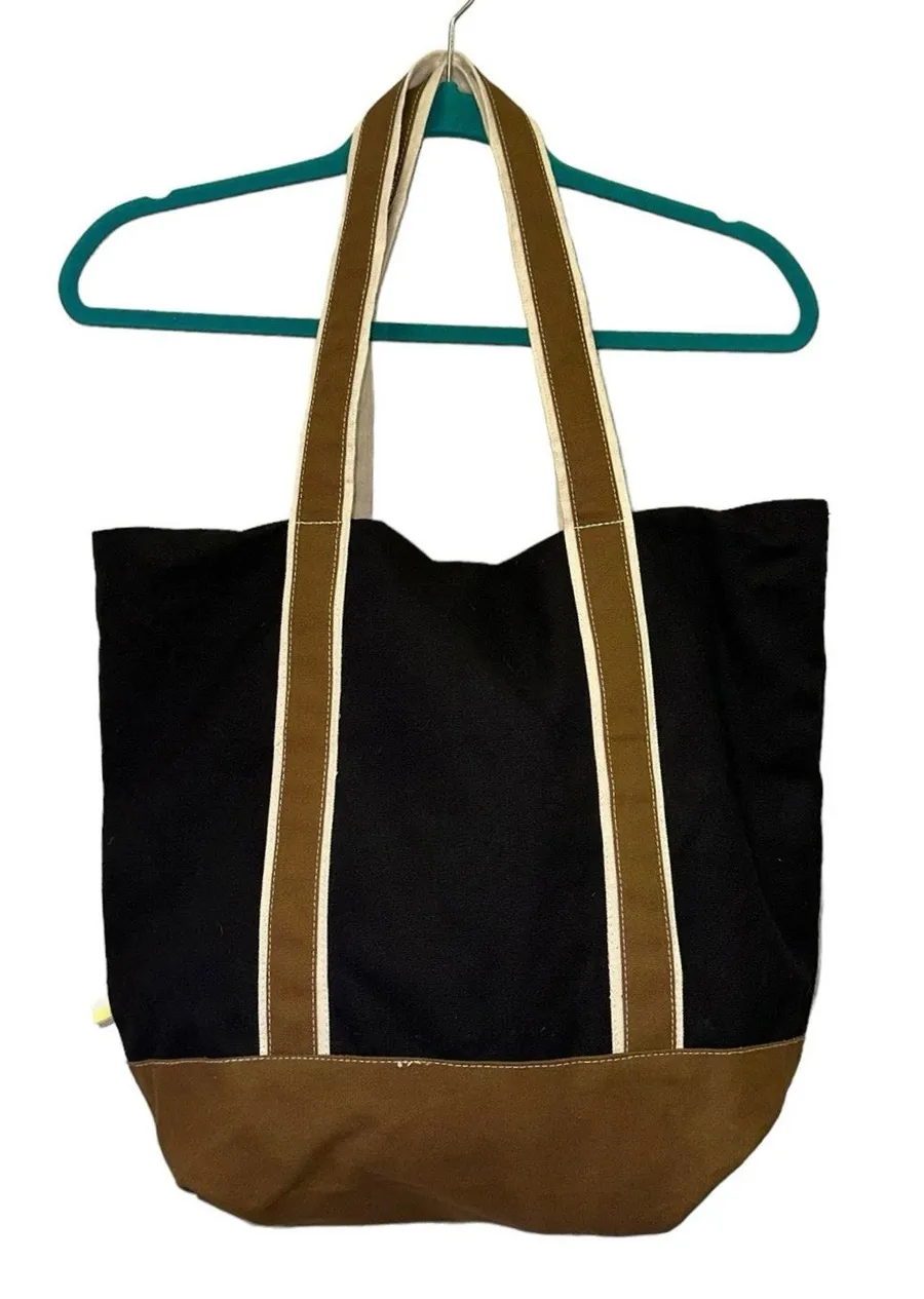 Summersalt Canvas Tote Bag Black Brown Leather Trim Carryall
