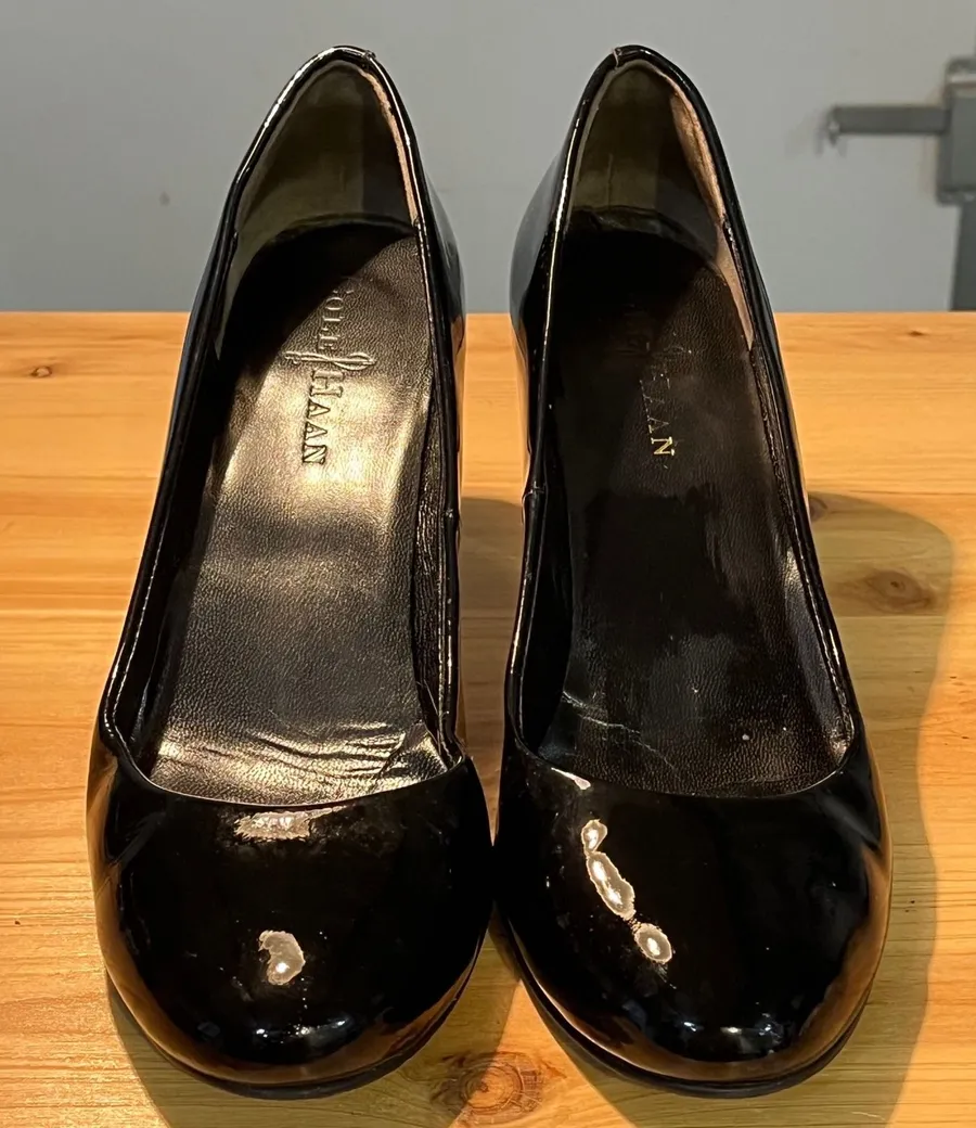 Cole Haan Nike Air Black Patent Leather Round Toe Pumps Heels Womens 7B