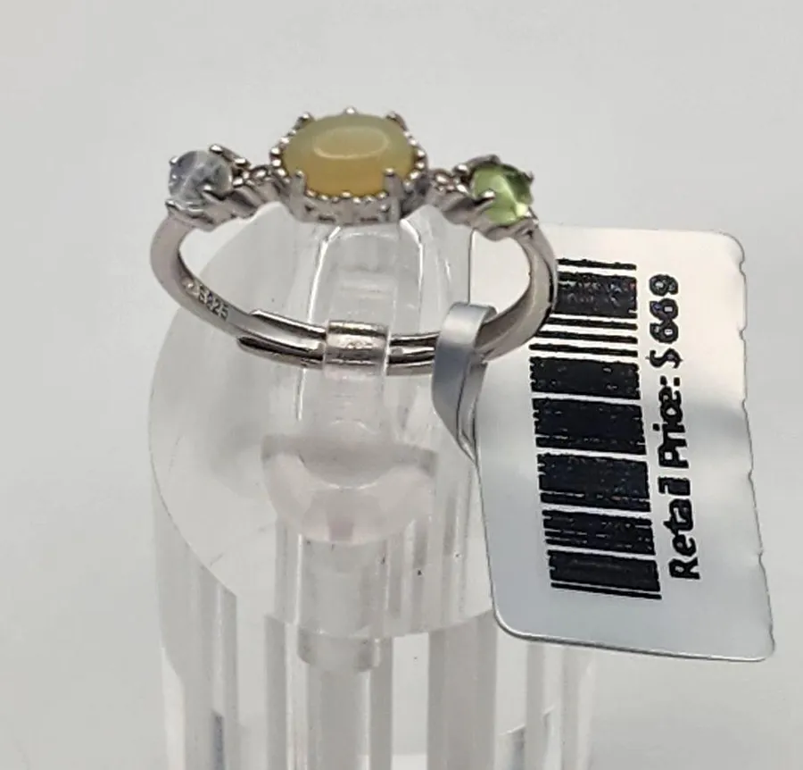 NWT Sterling Silver, Natural China Stone, Peridot, & Moonstone Adjustable Ring