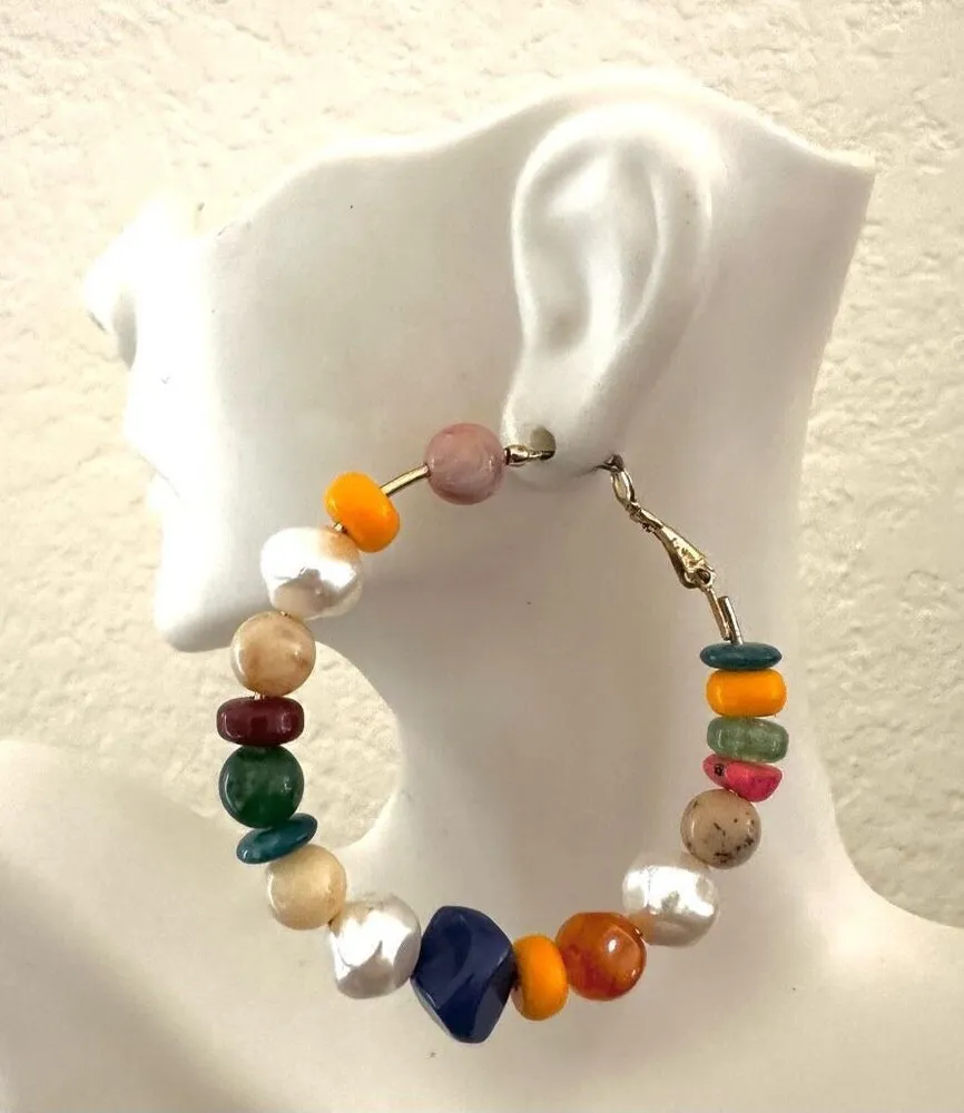 Colorful beaded hoop earrings