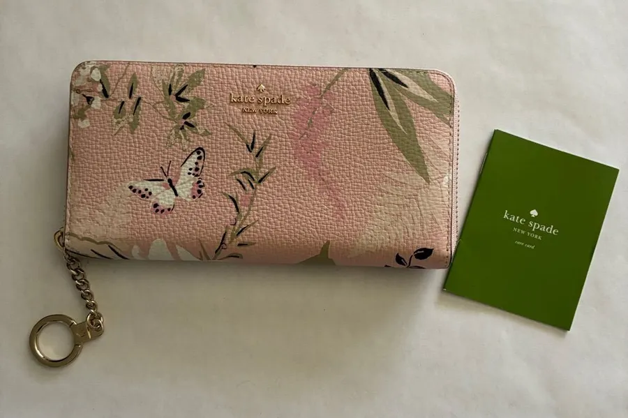 kate spade Floral Butterfly Pink Zip-Around Wallet with Gold Hardware