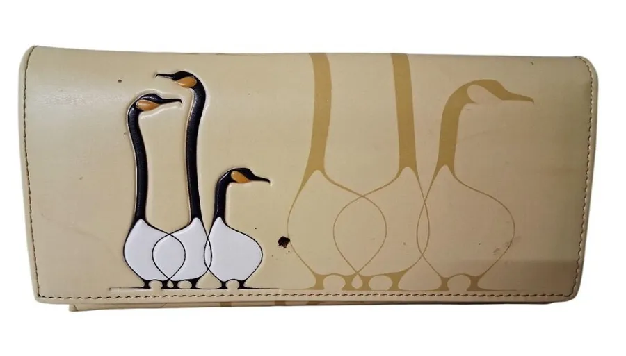 Benjamin Chee Chee Friends Women's Beige Leather Canadian Geese Clutch Wallet Tan