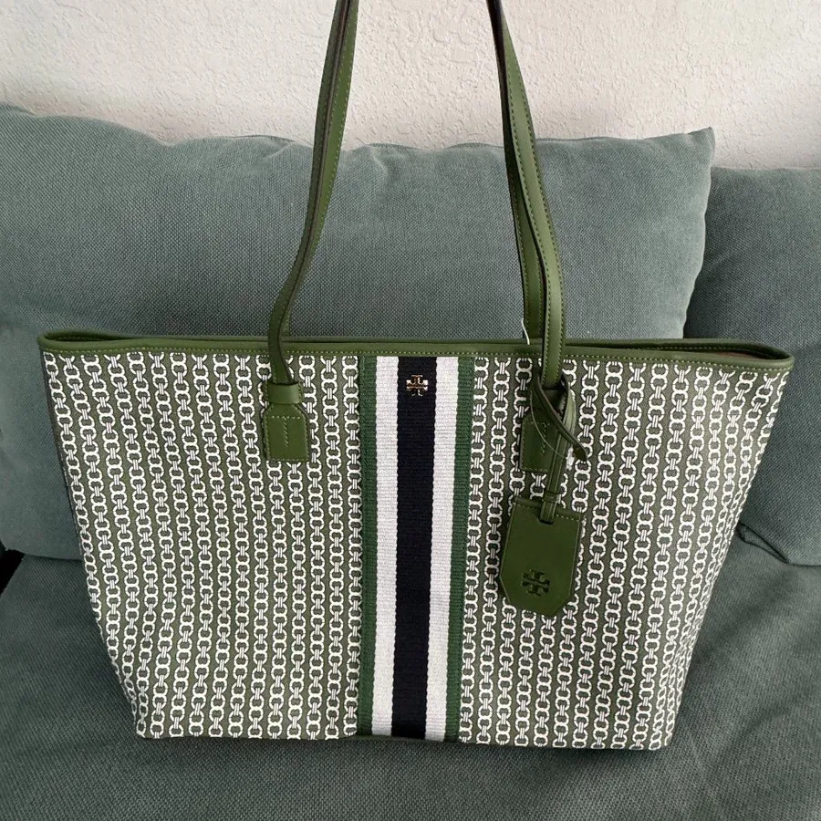 Tory burch women's Gemini link Canvas top zip tote 58450