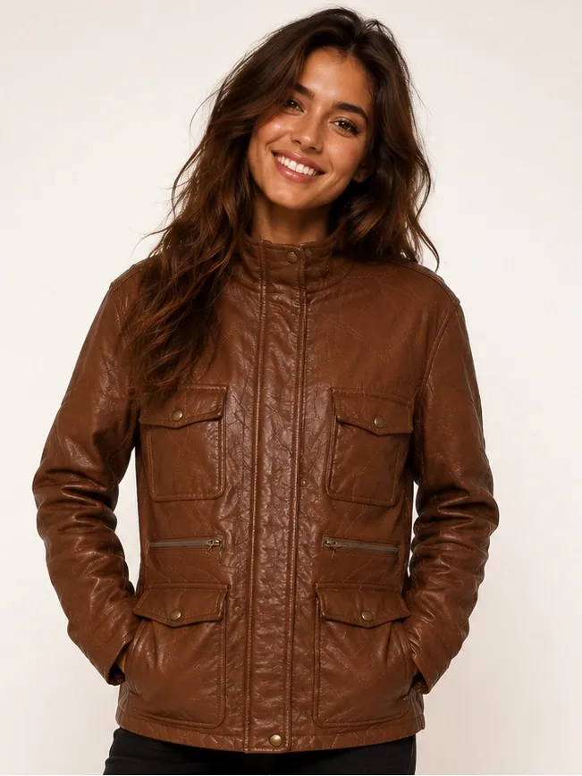 Vintage Haband Quilted Leather Jacket Mocha Mousse Moto Bomber Retro Valentines Brown Size XL