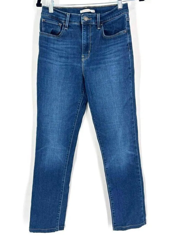 Levis Womens Stretch H Rise Straight Jeans Blue Denim Medium Wash Size 6 size 29