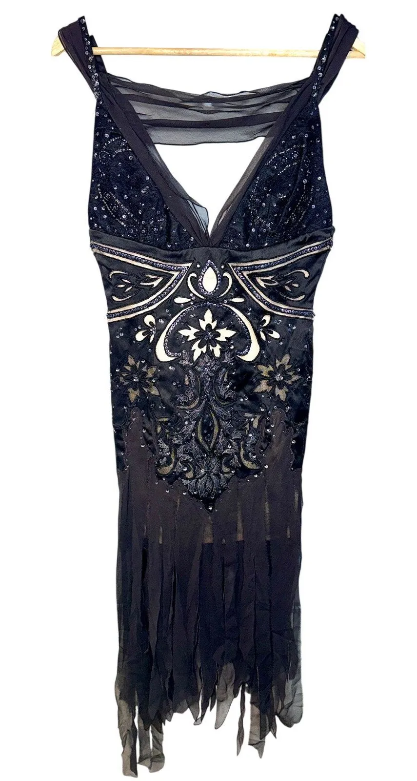 NWT Mandalay Black Silver Beaded Sequin Short Mini Evening Dress Womens Size 10