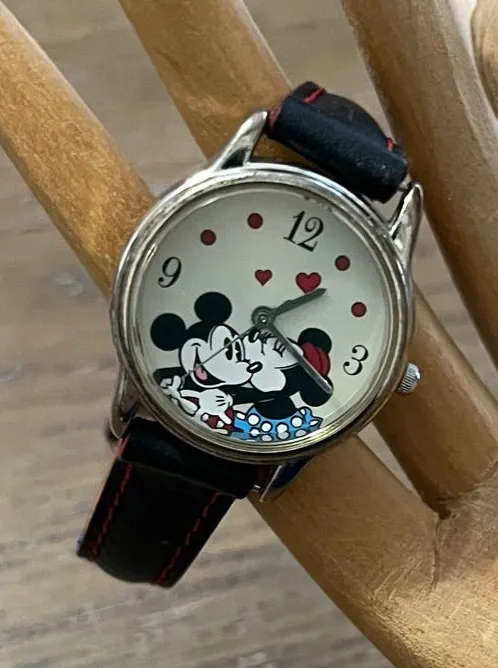 Disney Special Edition Kissing Time Watch with Black Leather Strap