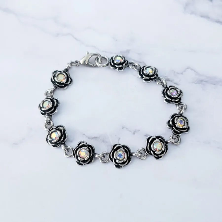 Vintage Premier Designs Clasp Bracelet Flowers with Iridescent Gems