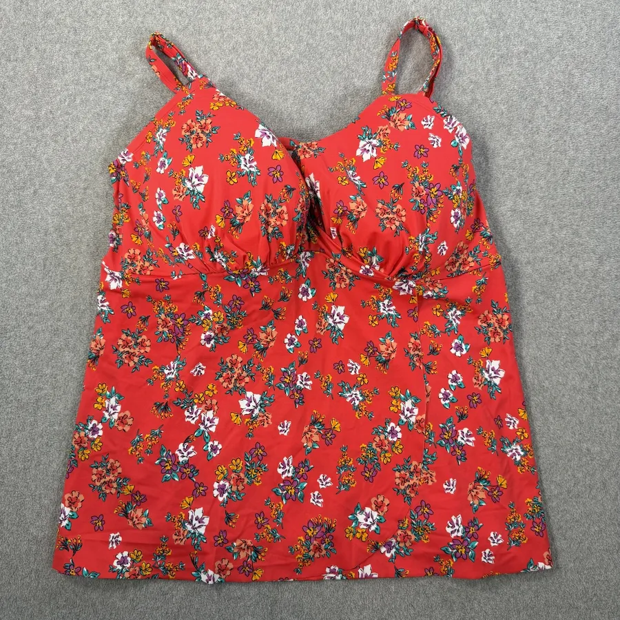 Swimsuits For All Red Floral Underwire Tankini Top Size 42DD Built