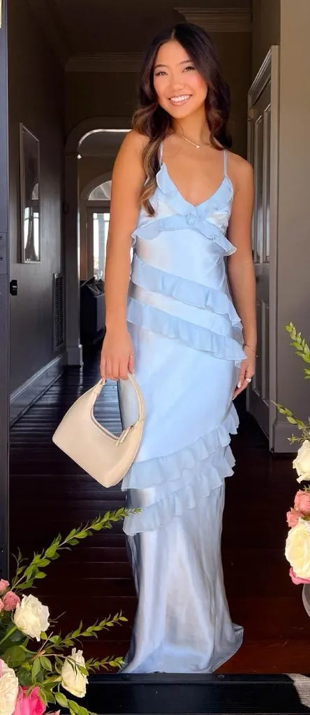 Beginning Boutique Inara Blue Ruffle Maxi Dress - Size 12
