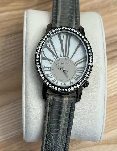 Jeanneret Ladies Watch Crystal Embellishments Pearl Dial Genuine Leather Strap