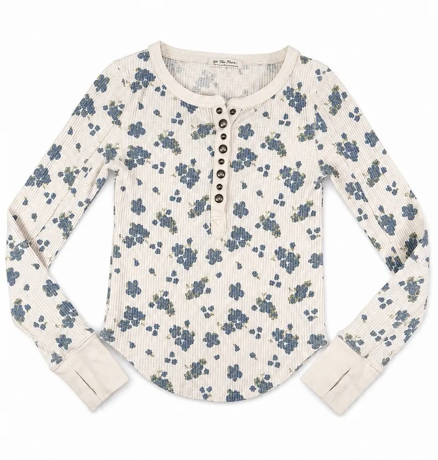 We The Free Free People Everest Floral Thermal Henley Long Sleeve Top