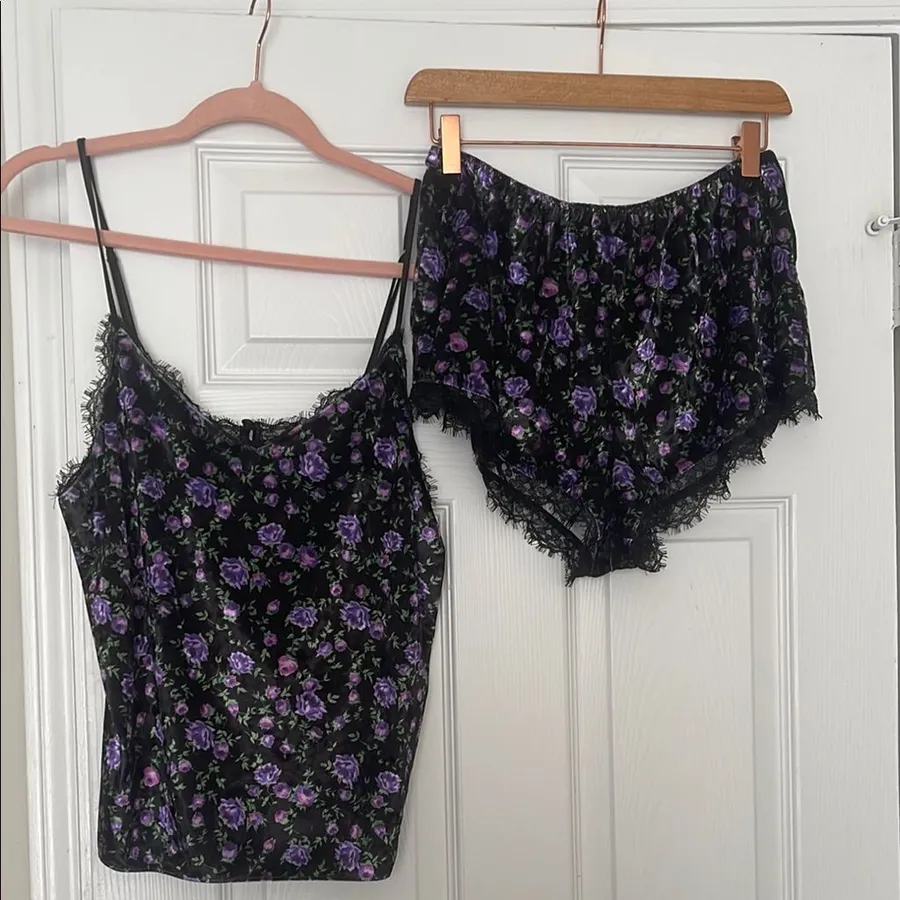 Victoria's Secret Black and Purple Floral Pajama Set