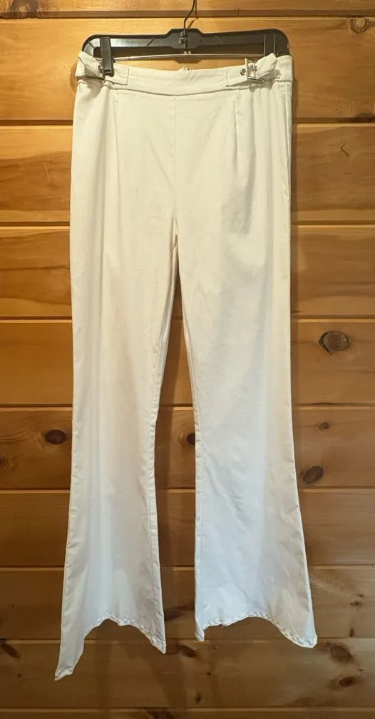 White Fox Boutique Cream Wide Leg Pants with Silver Buckles Size XL