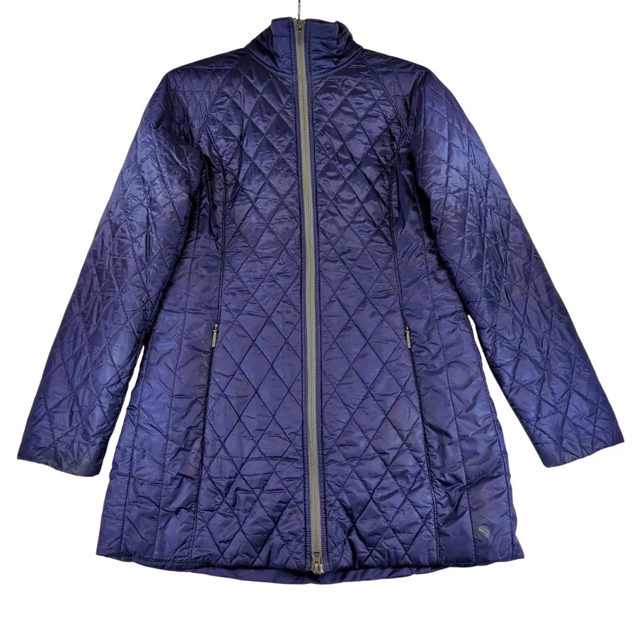 Columbia Womens M Omni Heat Diamond Quilted Long Puffer Jacket Parka Coat Purple