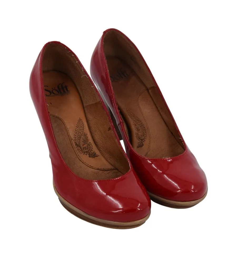 Söfft Red Patent Leather Round Toe Wood Heel Pumps Classic Women's Shoes Size 7.5