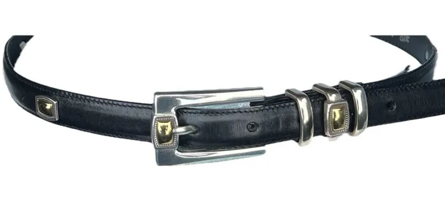 Brighton Slim Black Leather Belt with Gold and Silver # 4A303 Size Medium 30
