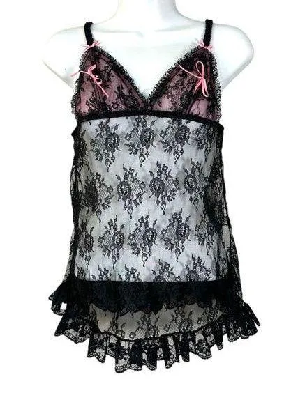 Victoria's Secret Sexy Little Things Black Pink Lace Lingerie Size Small