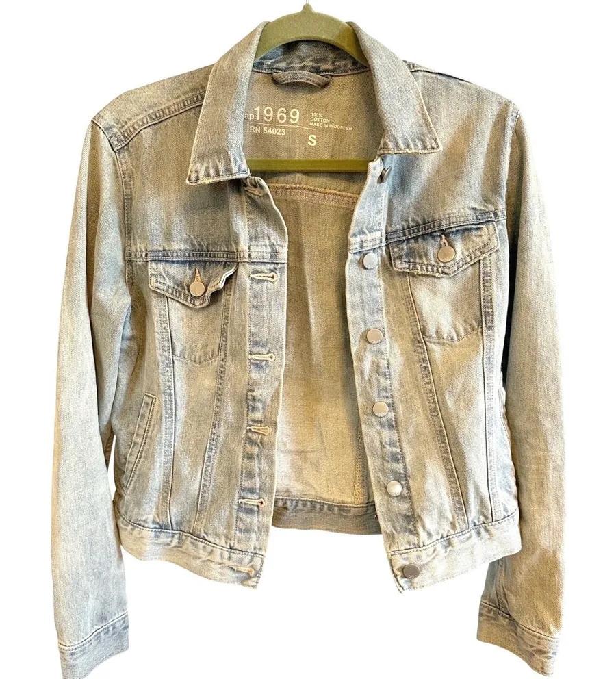 Gap 1969 Womens Light Wash Denim Trucker Jacket Blue 100% Cotton Size S