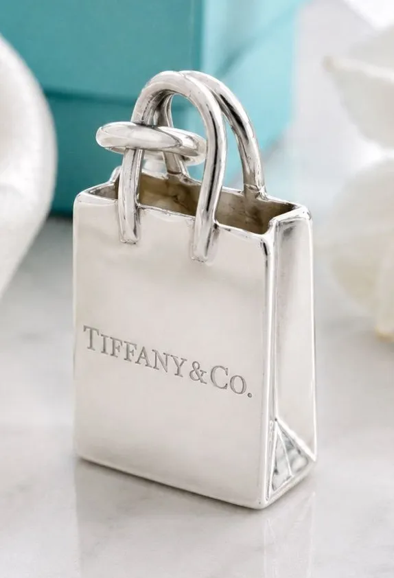 Authenticated Tiffany & Co.Sterling Silver Shopping Bag Charm Pendant Rare