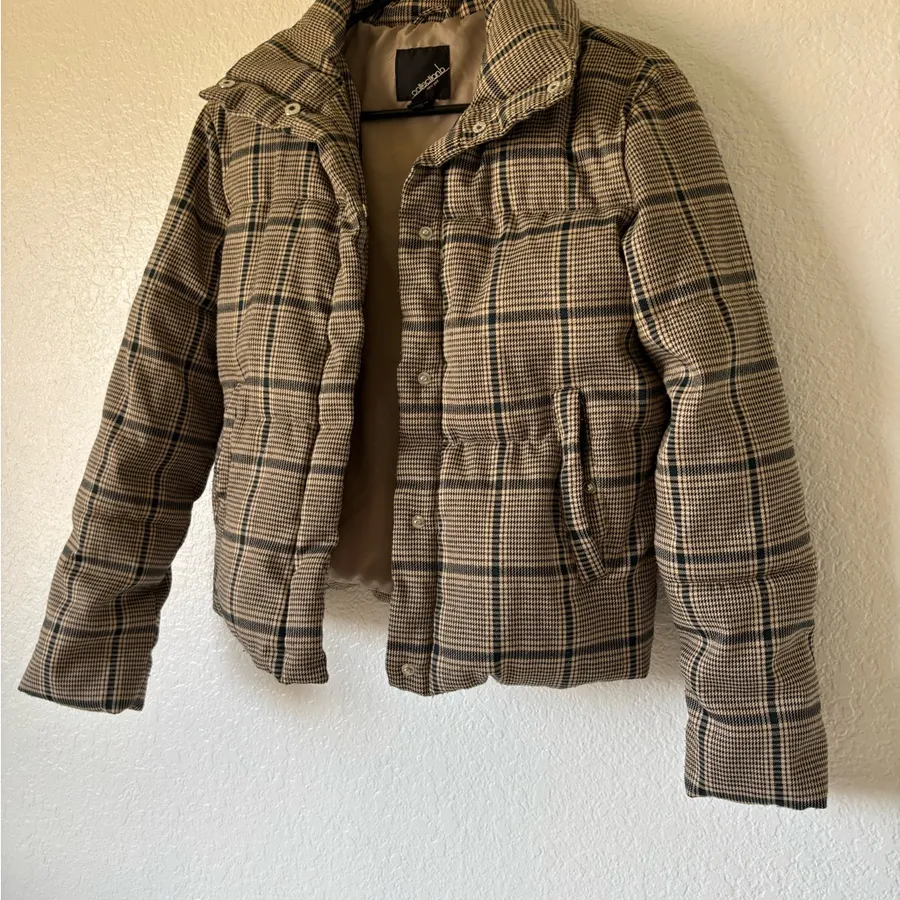 Collectionb New York Girls Tan Plaid Puffer Jacket Size XS Brown