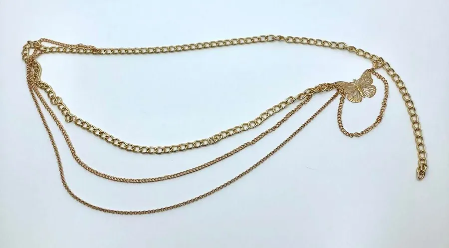 Women's Gold Butterfly Layered Chain Belt, 37 Inches, X7G9A1047