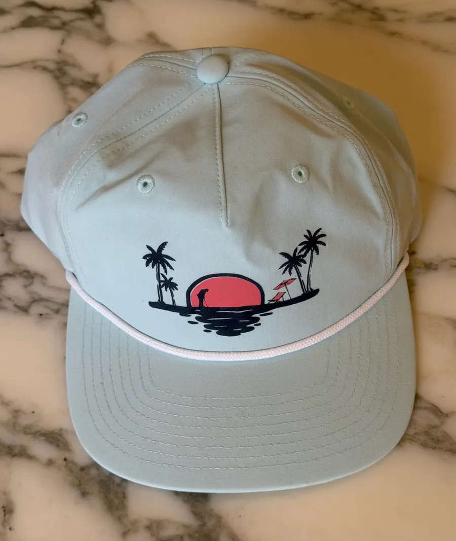 NWT Life Is Good Light Blue Tropical Sunset Golf Rope Hat Snapback Cap
