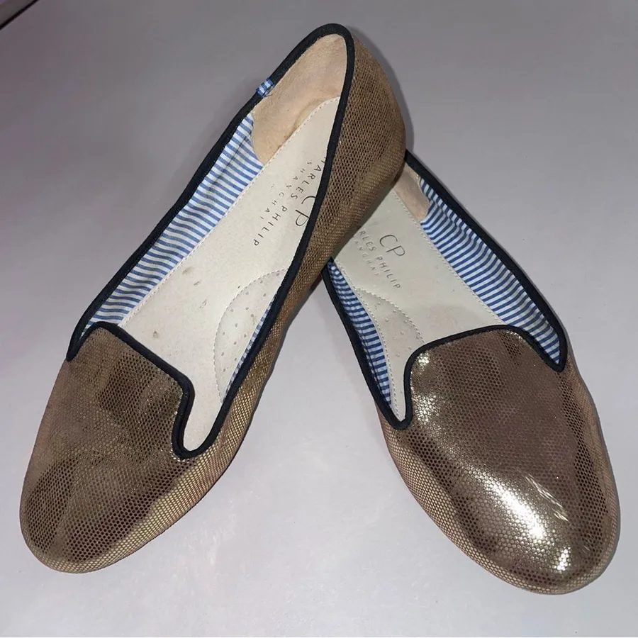 Charles Philip Milano Loafers Women Size 8 Metallic Gold Slip On Flats Office