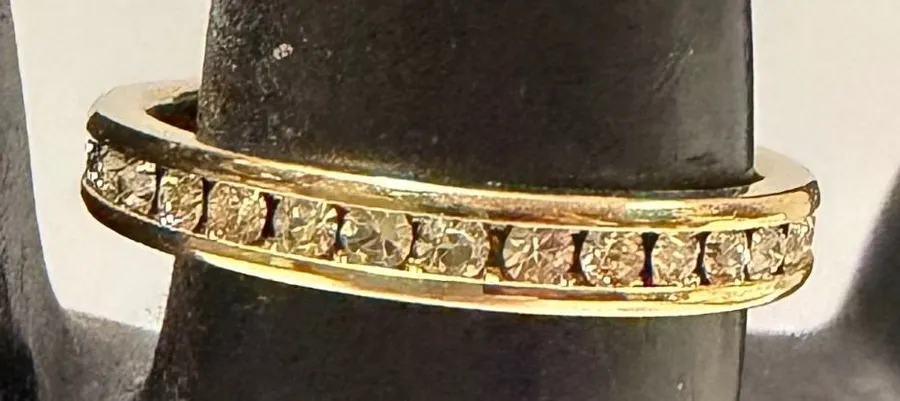 Sparkling Yellow Gold Plated Brass Channel Wedding Band Ring Size 8.25