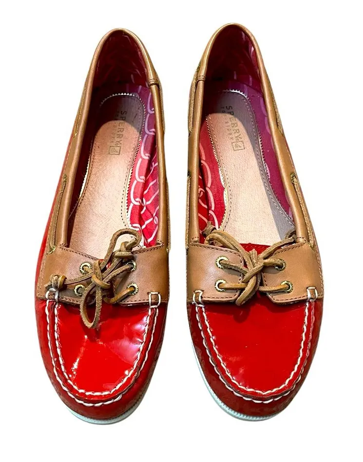 Sperry Women's Red and Tan Boat Shoes size 9.5 med EUC