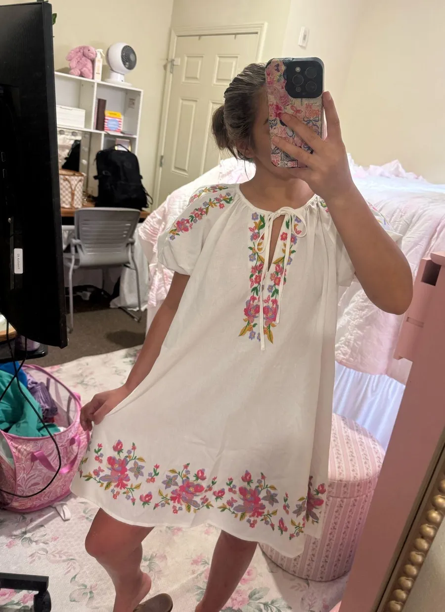 White Floral Embroidered Dress