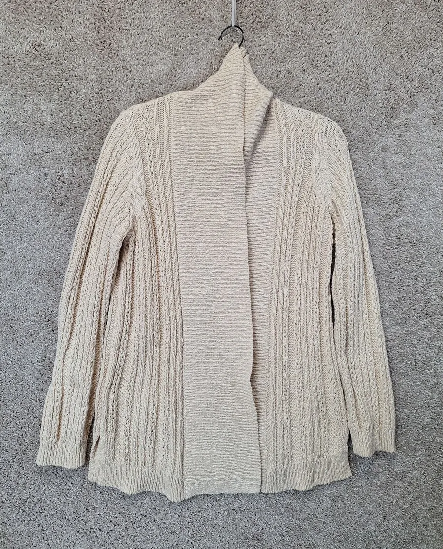 Anthropologie Cardigan Women's Medium Beige Soft Textured Knit Ribbed Open Front
