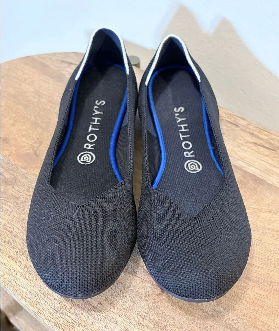 Rothy's The Flat Black Round Toe Knit Ballet Flats Size 9 Casual Preppy Office