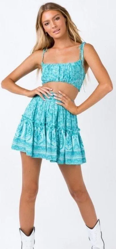 Blue Two Piece Skirt Set