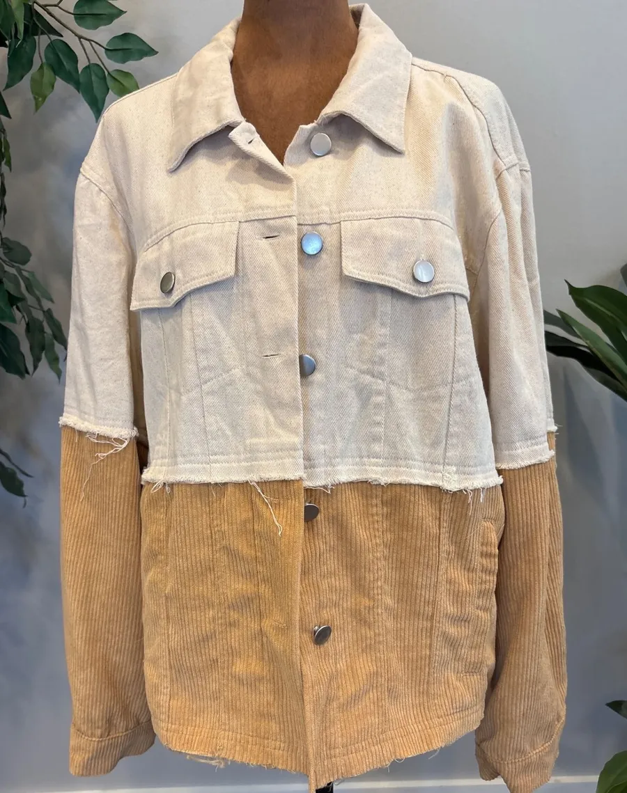 Bohme Two Tone Corduroy Denim Shacket Jacket Beige Tan Size L Size L
