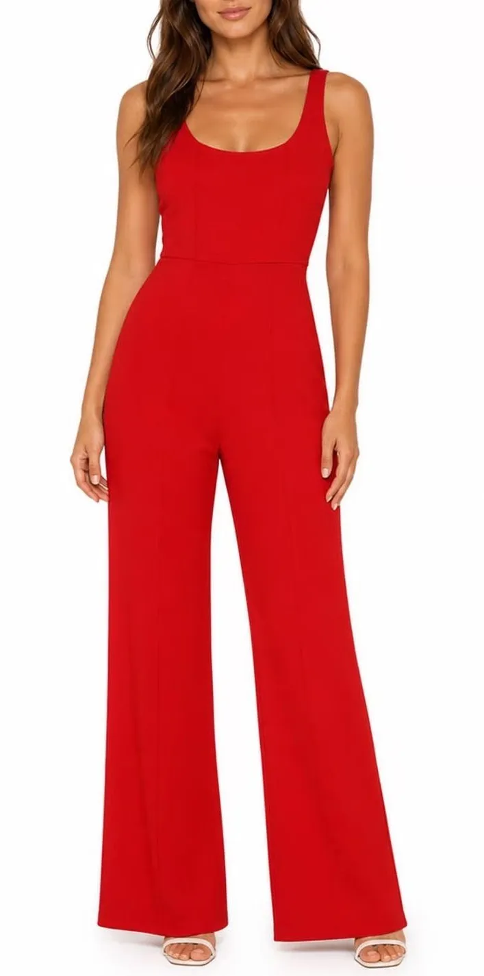 Missguided Red Scoop Neck Sleeveless Wide Leg Flare Jumpsuit Size 4 US