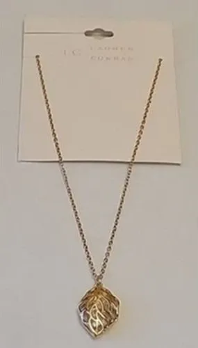 LC Lauren Conrad Leaf Pendant Cage Necklace Womens Gold Tone Filigree Dainty