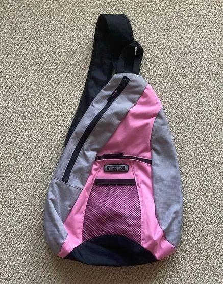 Embark One Shoulder Backpack Bag Like New Grey Pink Carryall Travel School Pack