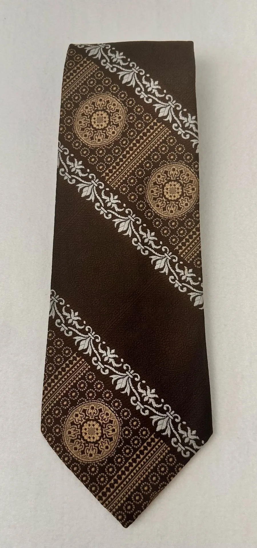 Handmade Men’s Tie Brown Vintage Geometric Necktie Office Dress Up