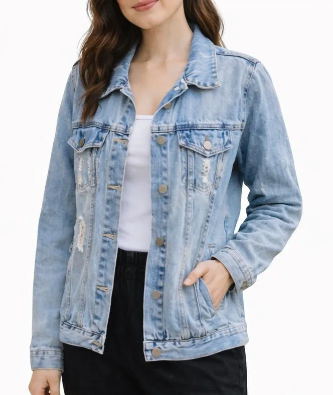Windsor Distressed Light Wash Denim Jacket Size M