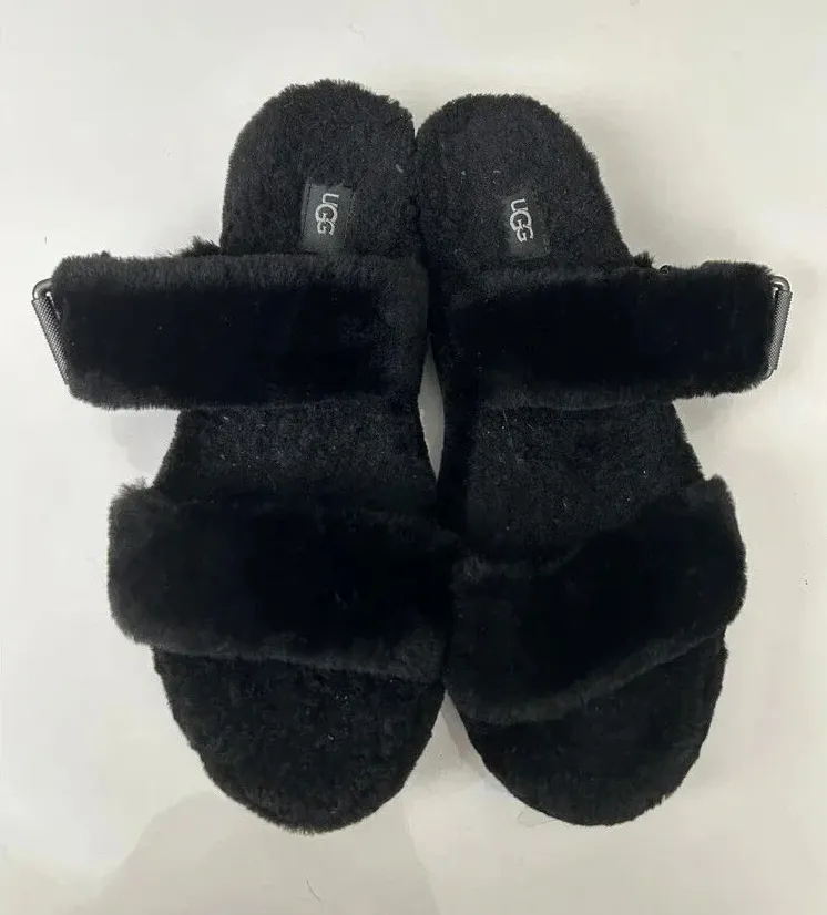 Women’s UGG Fuzz Yeah Black Slippers 11